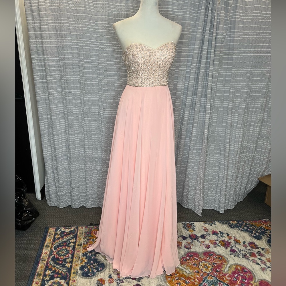 Alyce Paris Strapless Pink Gown with Silver Bodice
